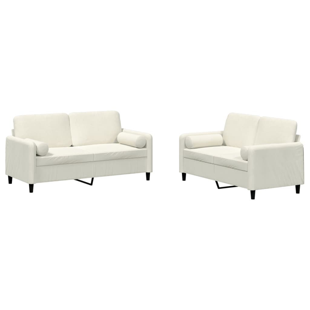 2-delige Loungeset met kussens fluweel crèmekleurig
