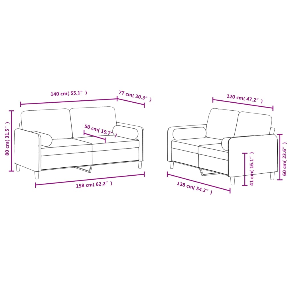 2-delige Loungeset met kussens fluweel crèmekleurig
