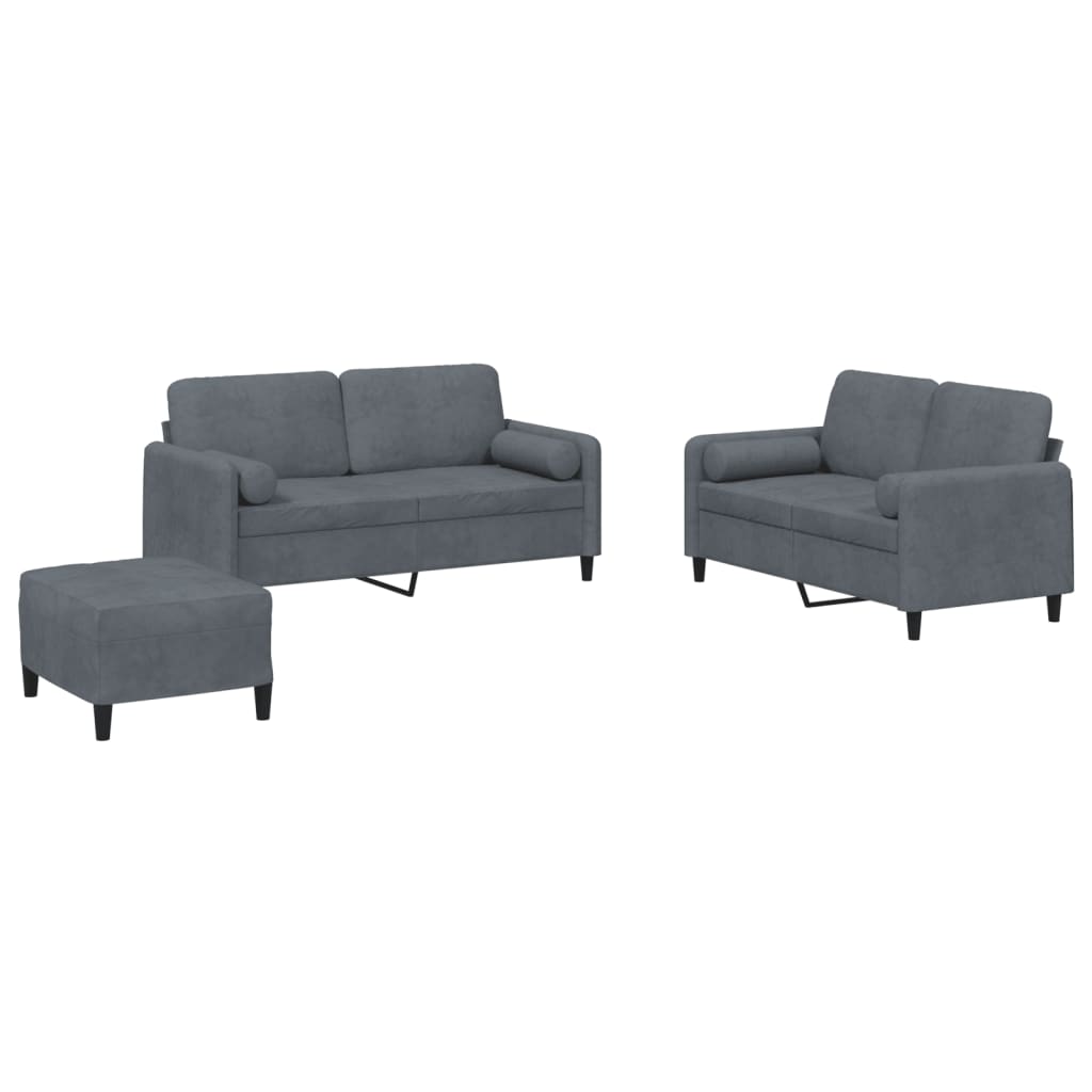 3-delige Loungeset met kussens fluweel donkergrijs