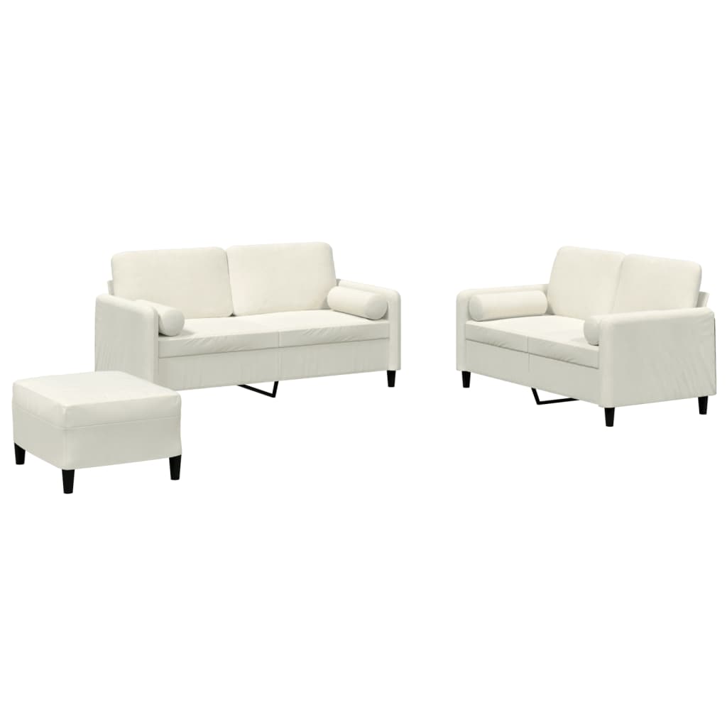 3-delige Loungeset met kussens fluweel crèmekleurig