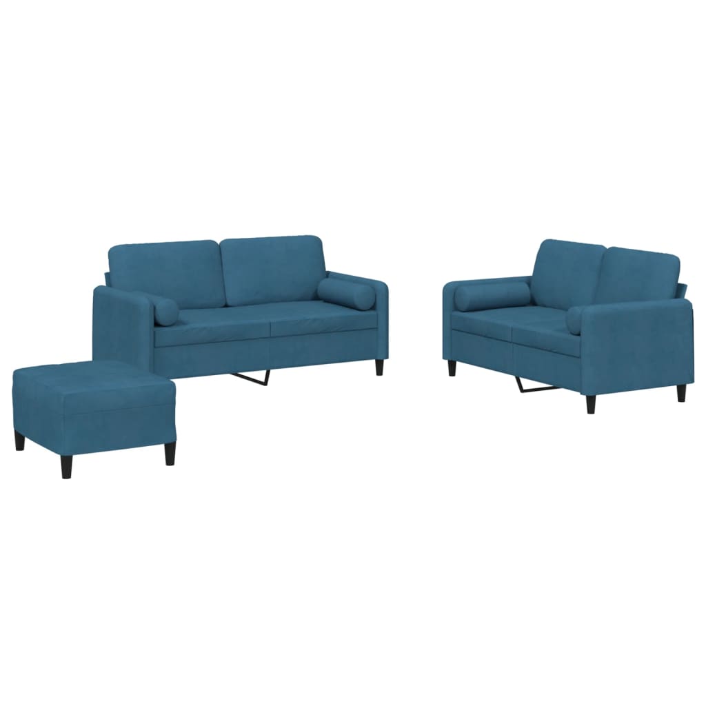 3-delige Loungeset met kussens fluweel blauw