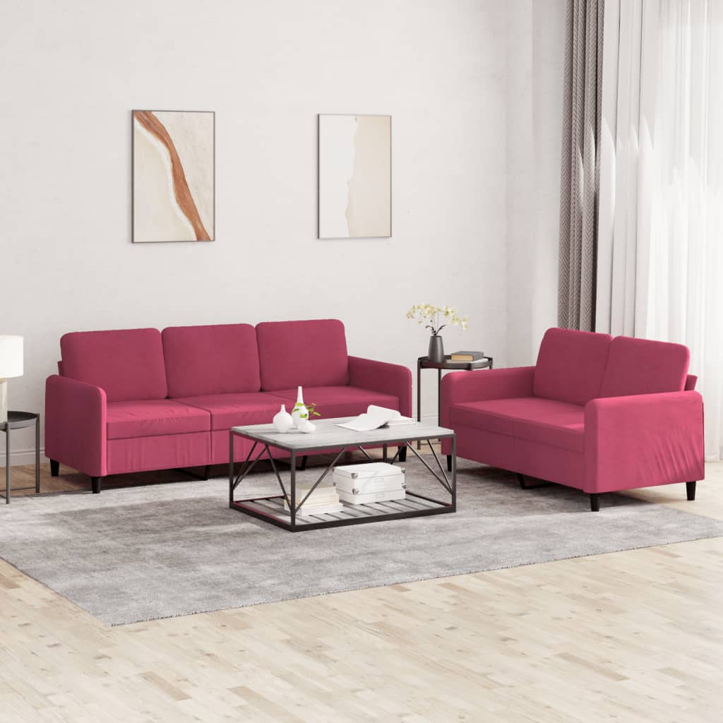 2-delige Loungeset fluweel wijnrood