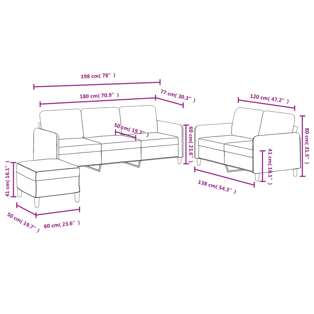 3-delige Loungeset fluweel donkergroen