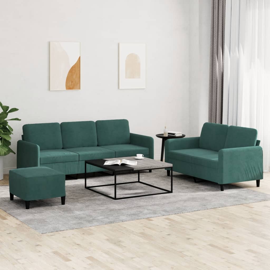 3-delige Loungeset fluweel donkergroen