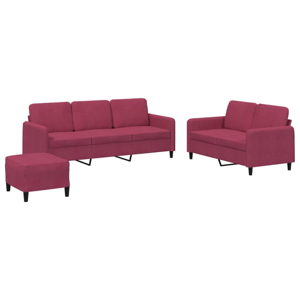 3-delige Loungeset fluweel wijnrood