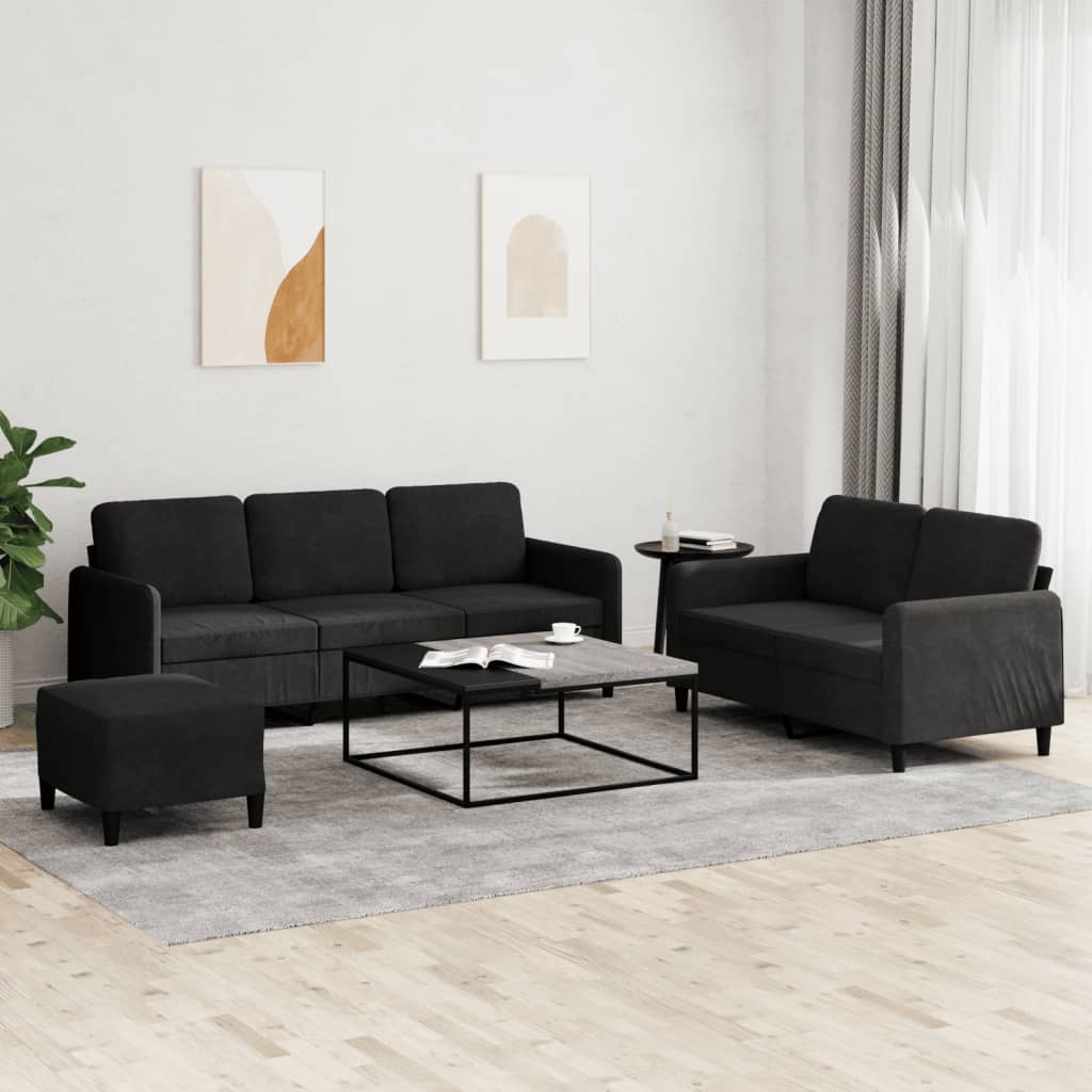 3-delige Loungeset fluweel zwart