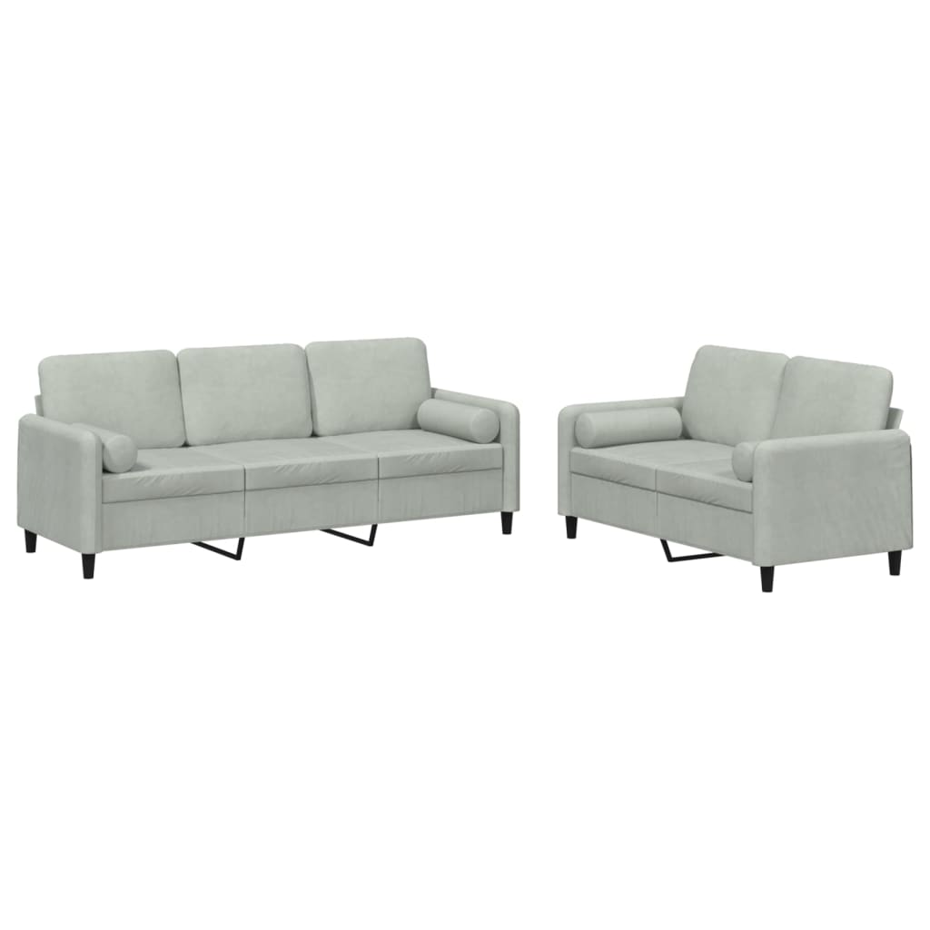 2-delige Loungeset met kussens fluweel lichtgrijs