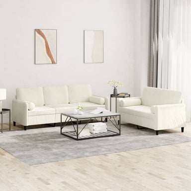 2-delige Loungeset met kussens fluweel crèmekleurig