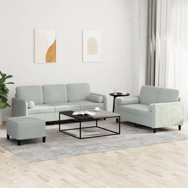 3-delige Loungeset met kussens fluweel lichtgrijs