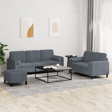 3-delige Loungeset met kussens fluweel donkergrijs
