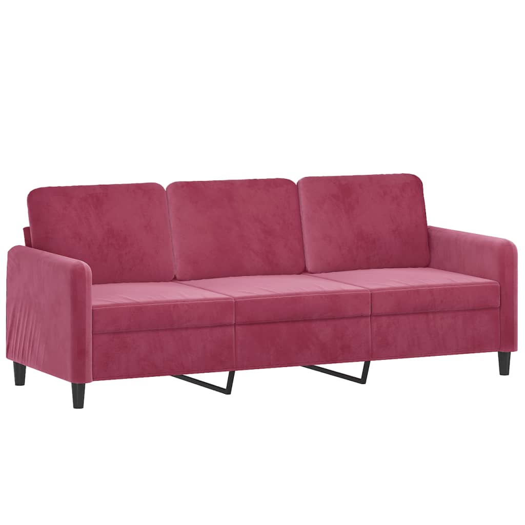 3-delige Loungeset met kussens fluweel wijnrood
