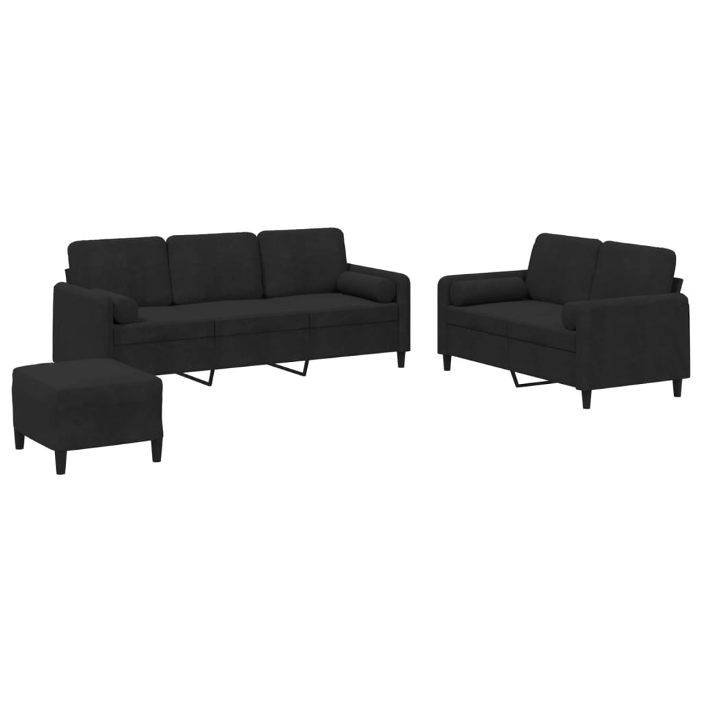 3-delige Loungeset met kussens fluweel zwart