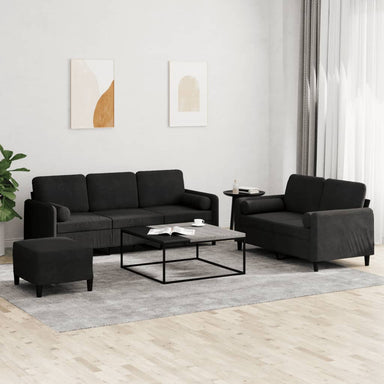 3-delige Loungeset met kussens fluweel zwart