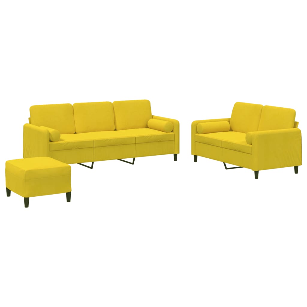 3-delige Loungeset met kussens fluweel geel