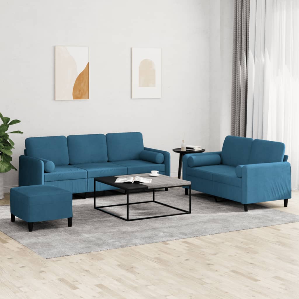 3-delige Loungeset met kussens fluweel blauw