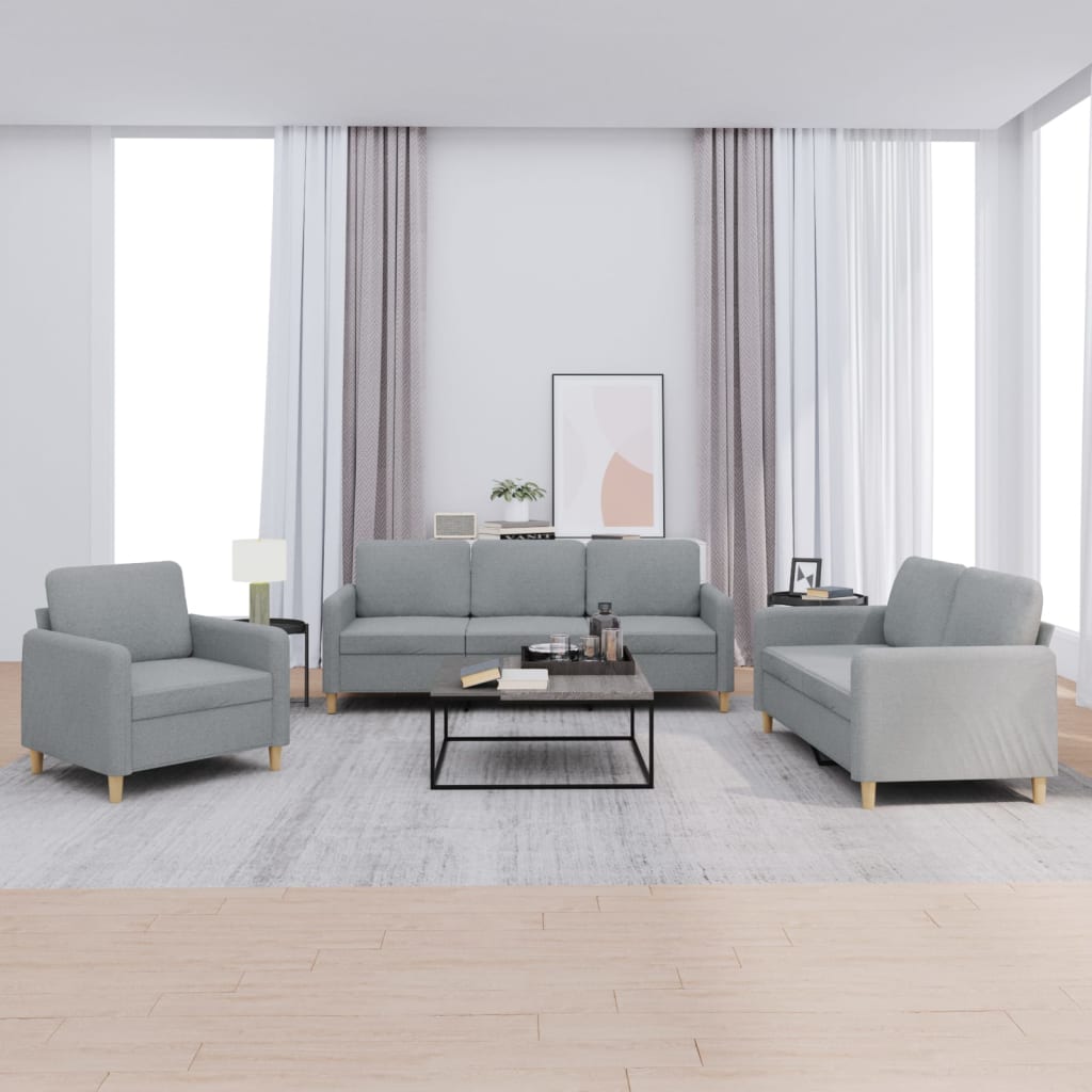 3-delige Loungeset met kussens stof lichtgrijs