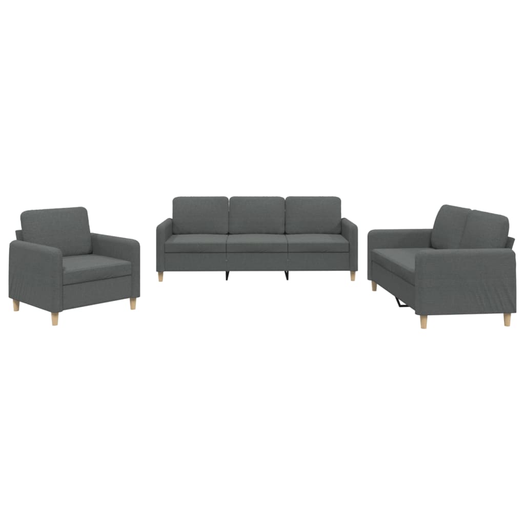 3-delige Loungeset met kussens stof donkergrijs