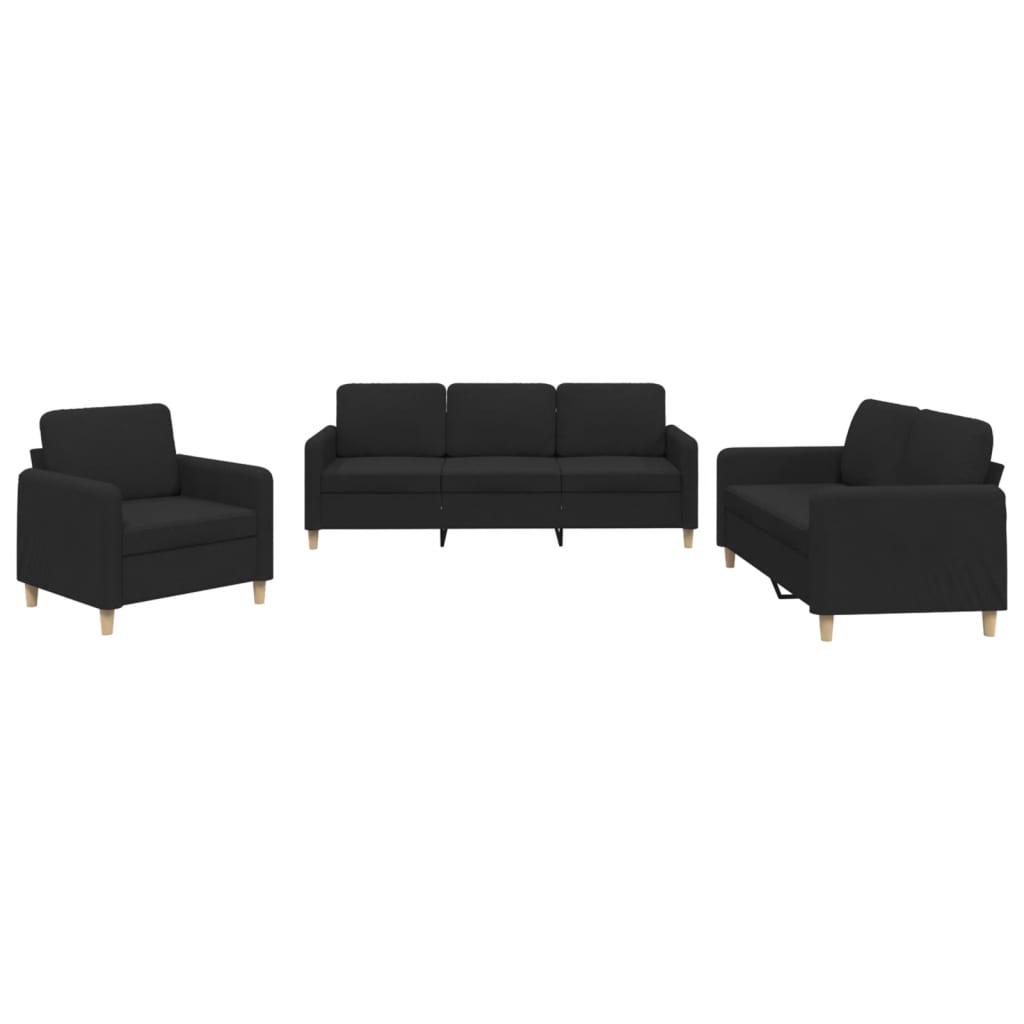 3-delige loungeset met kussens stof zwart