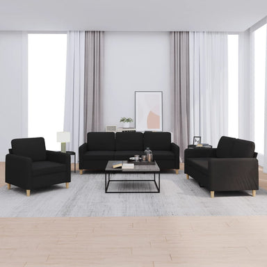 3-delige loungeset met kussens stof zwart