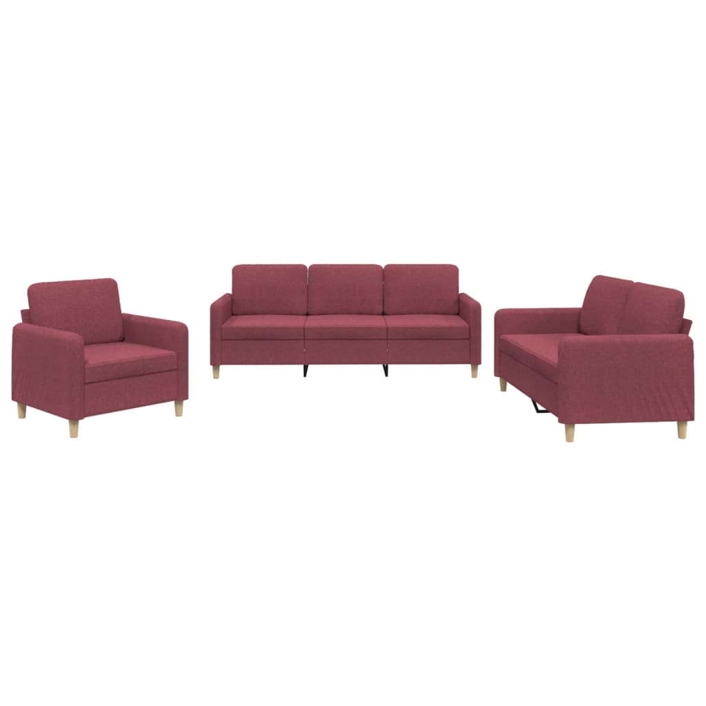 3-delige Loungeset met kussens stof wijnrood