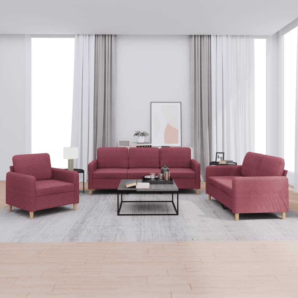 3-delige Loungeset met kussens stof wijnrood