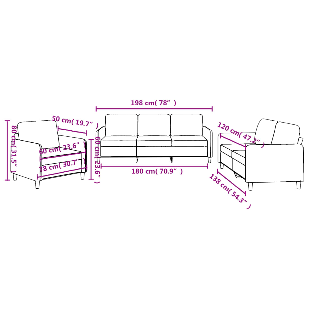 3-delige Loungeset met kussens stof taupe