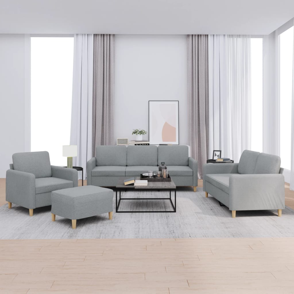 4-delige Loungeset met kussens stof lichtgrijs