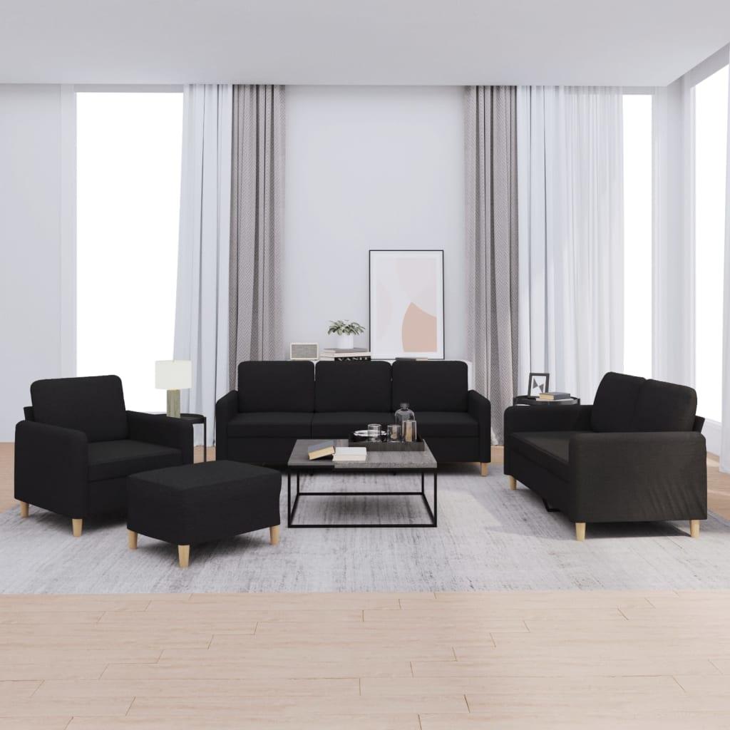 4-delige loungeset met kussens stof zwart