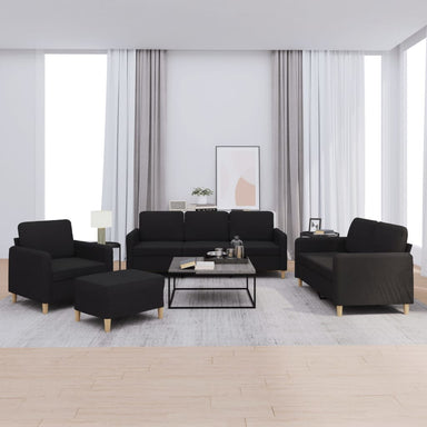 4-delige loungeset met kussens stof zwart