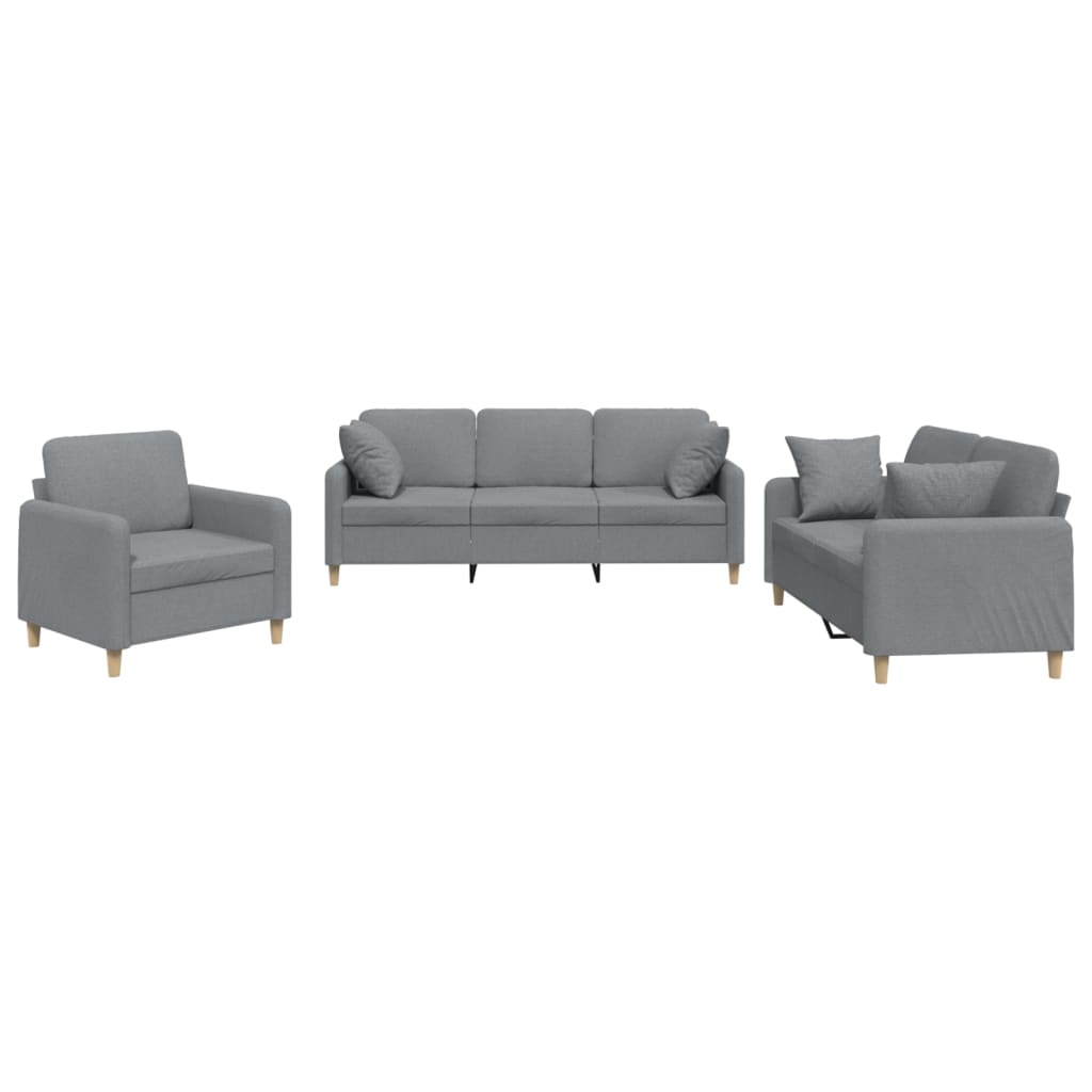 3-delige Loungeset met kussens stof lichtgrijs