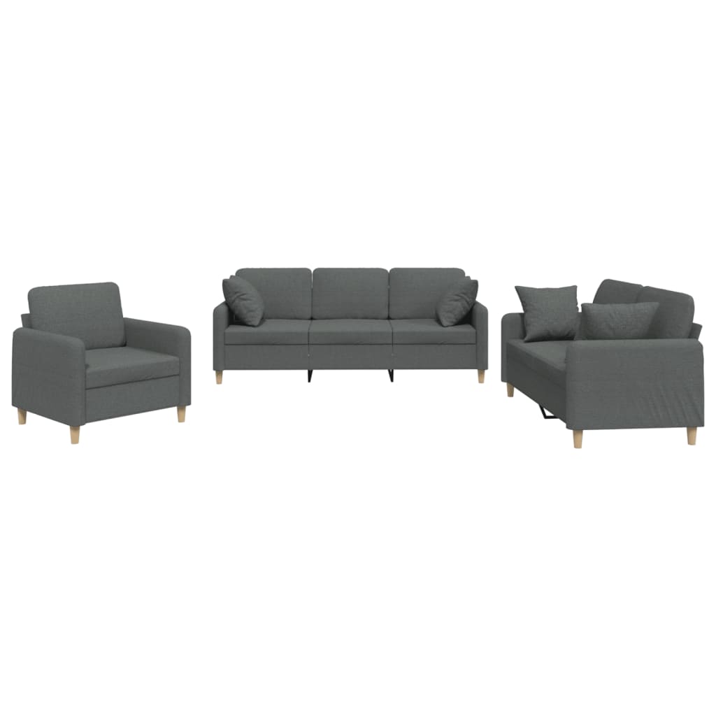 3-delige Loungeset met kussens stof donkergrijs