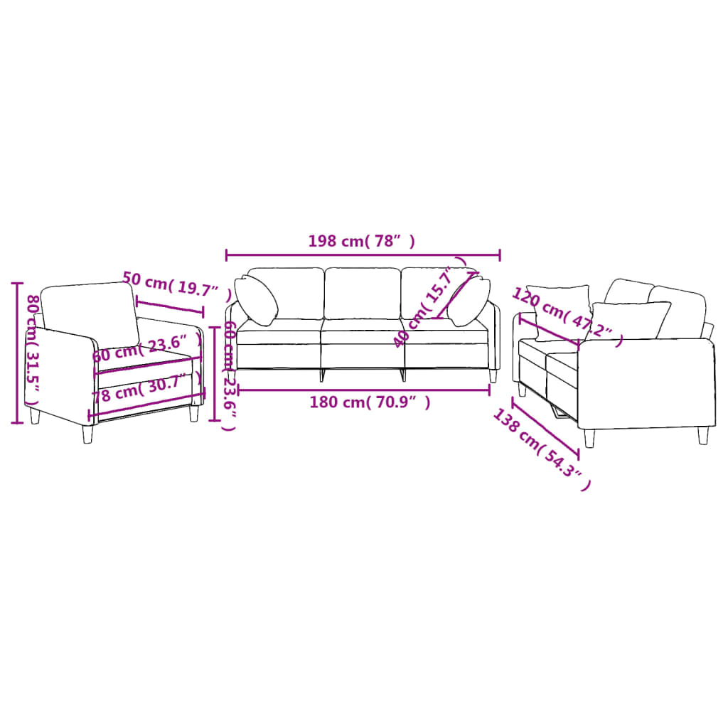 3-delige Loungeset met kussens stof bruin