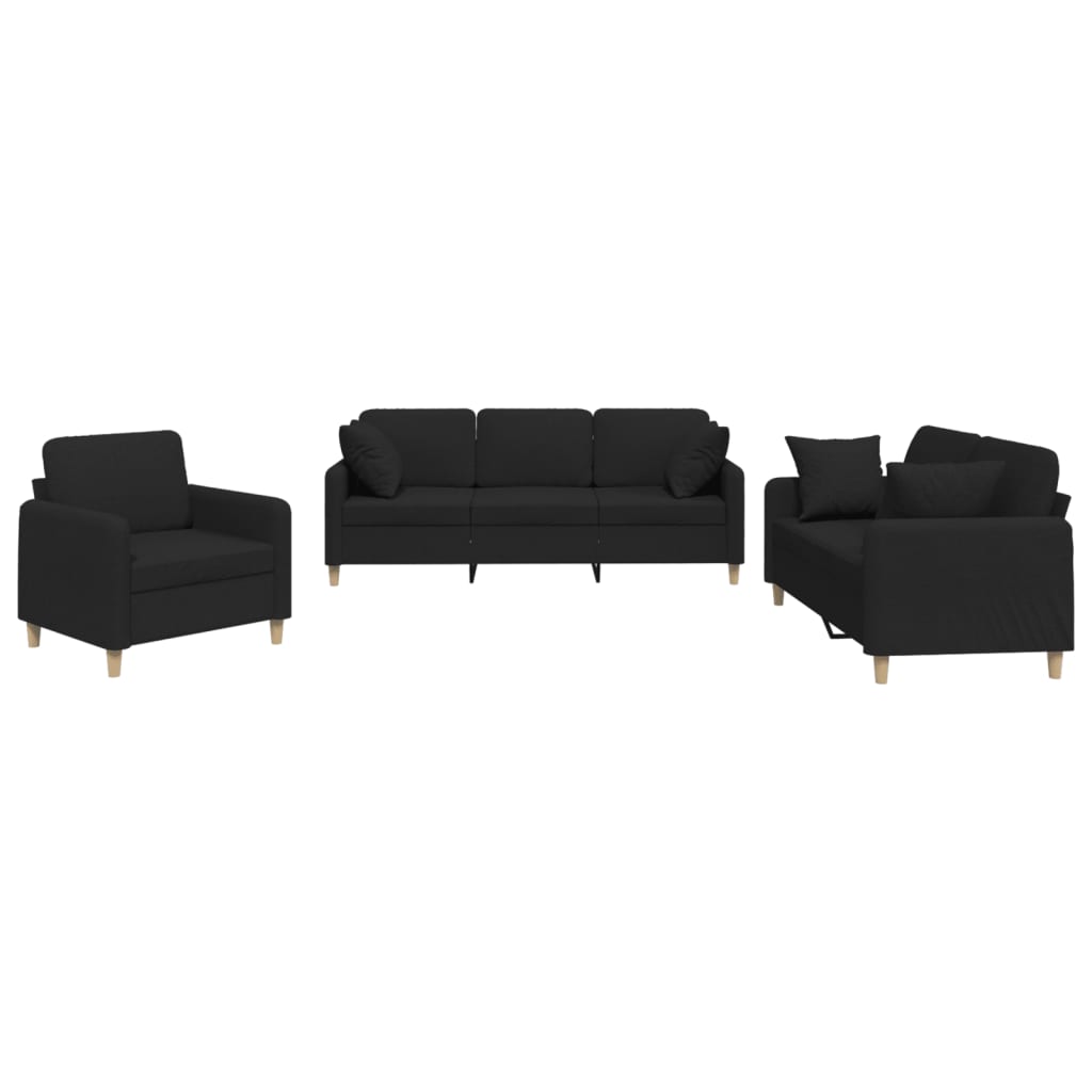 3-delige Loungeset met kussens stof zwart