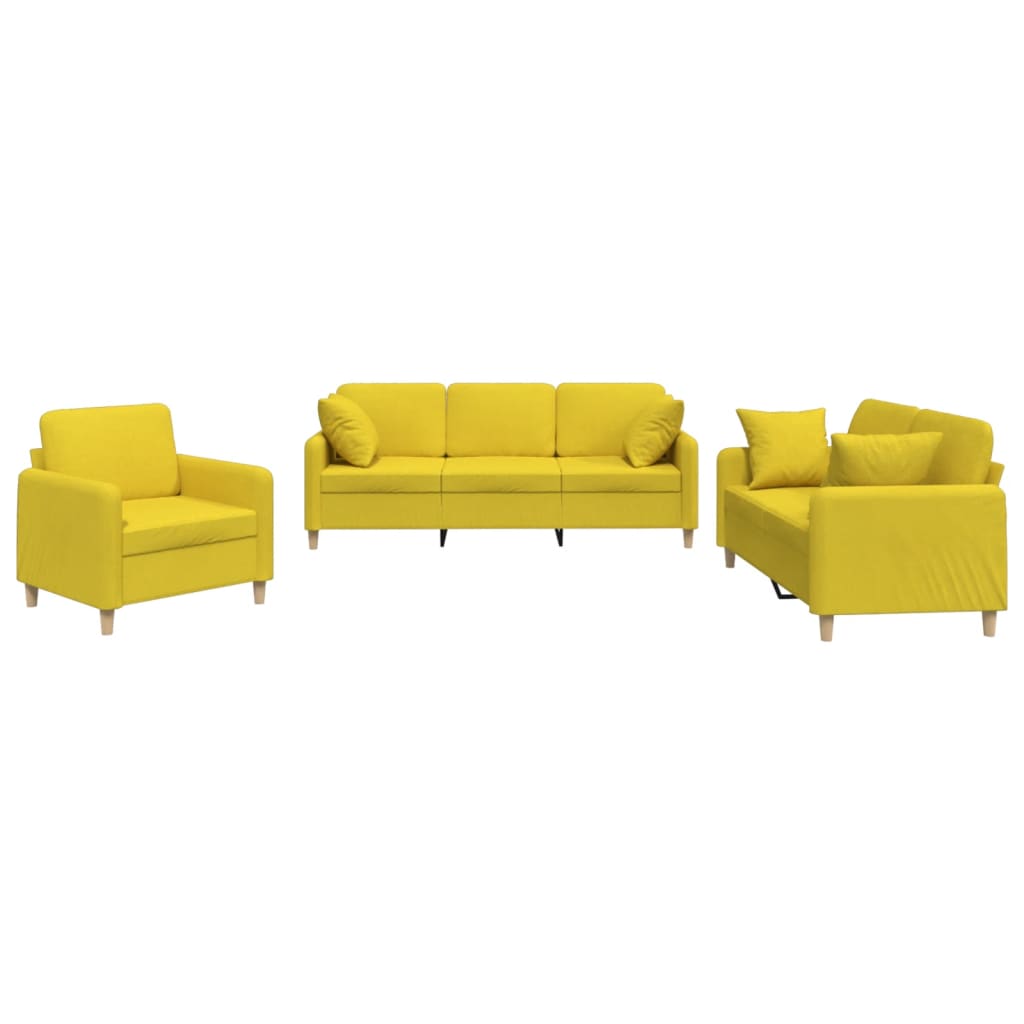 3-delige Loungeset met kussens stof lichtgeel