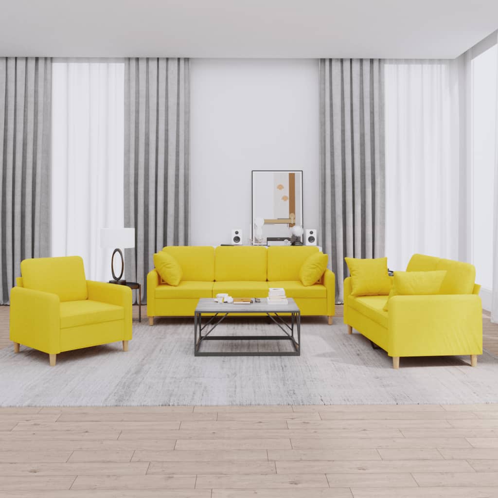 3-delige Loungeset met kussens stof lichtgeel