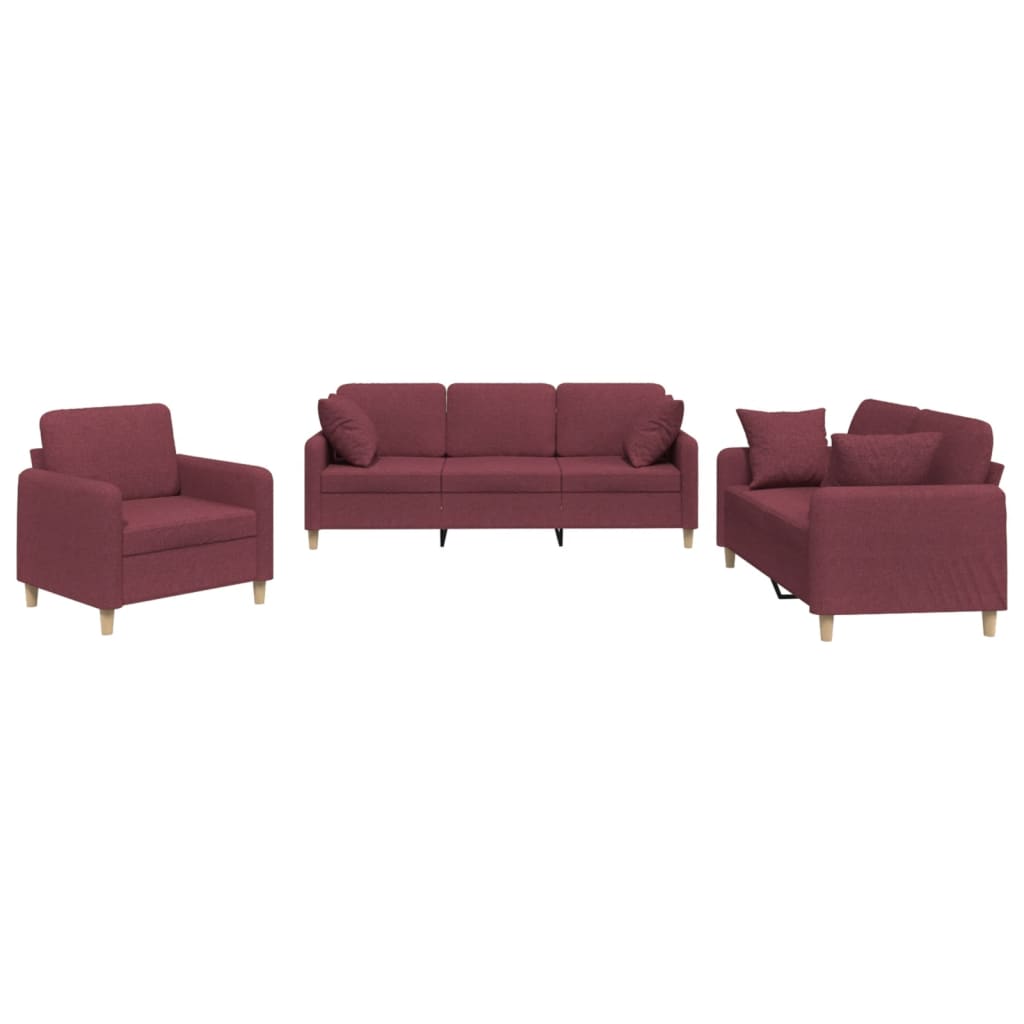 3-delige Loungeset met kussens stof wijnrood