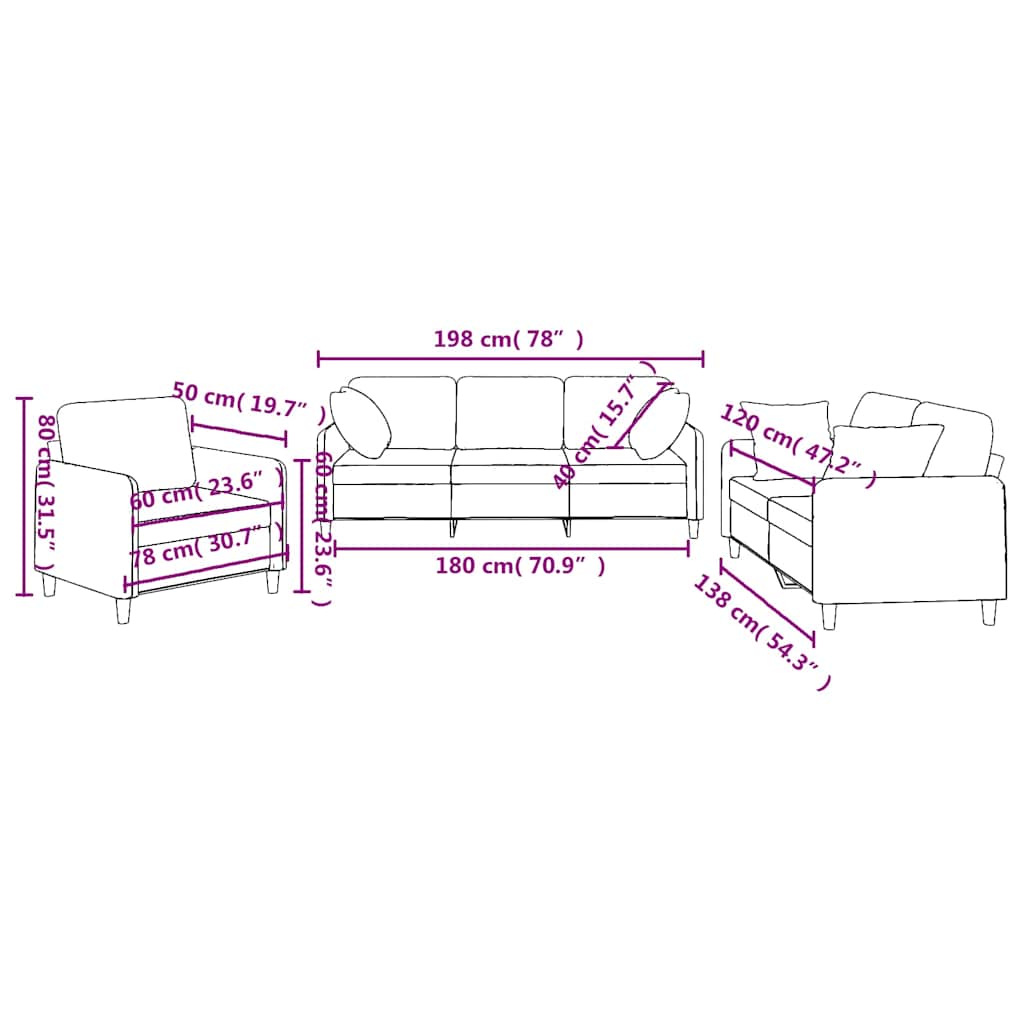 3-delige Loungeset met kussens stof taupe