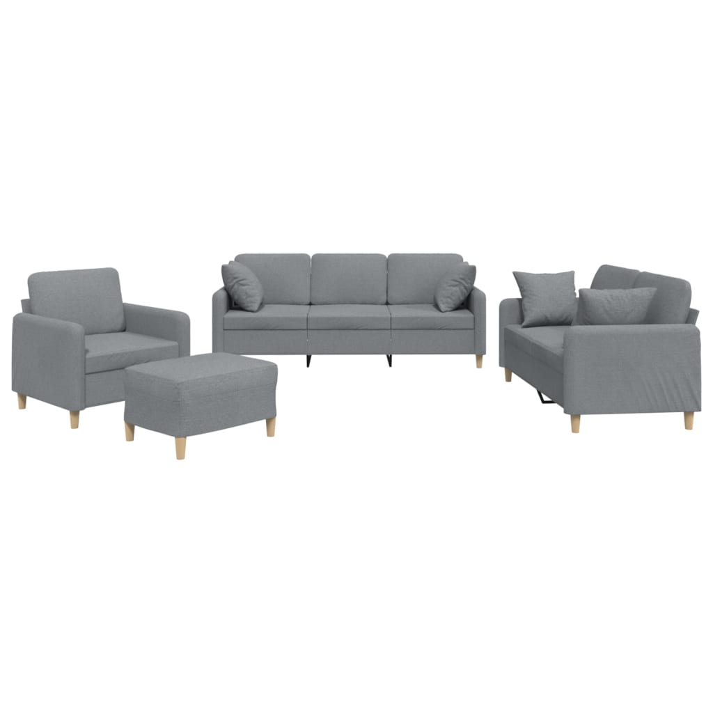 4-delige Loungeset met kussens stof lichtgrijs