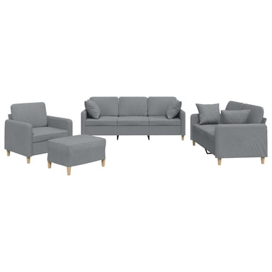 4-delige Loungeset met kussens stof lichtgrijs