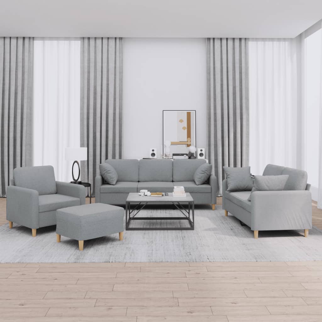 4-delige Loungeset met kussens stof lichtgrijs