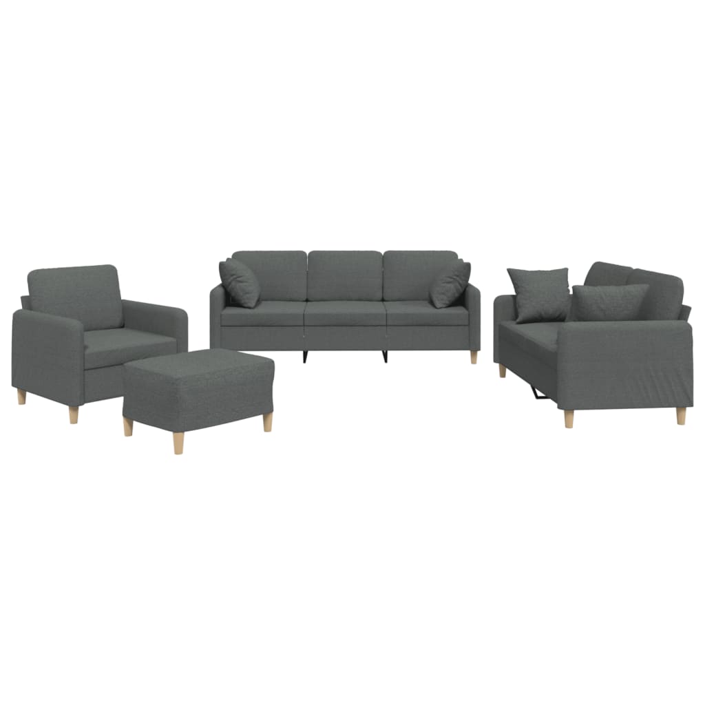 4-delige Loungeset met kussens stof donkergrijs