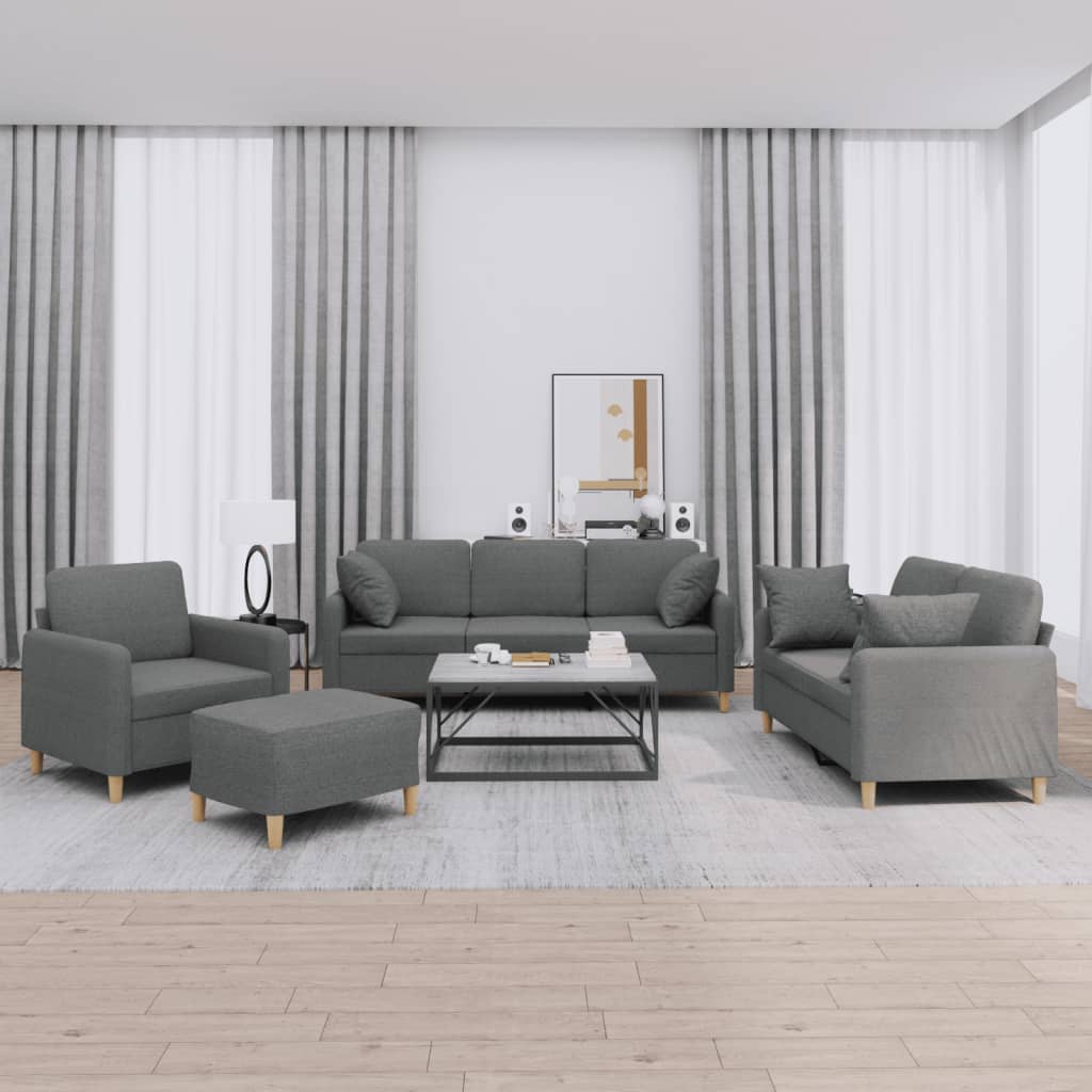 4-delige Loungeset met kussens stof donkergrijs