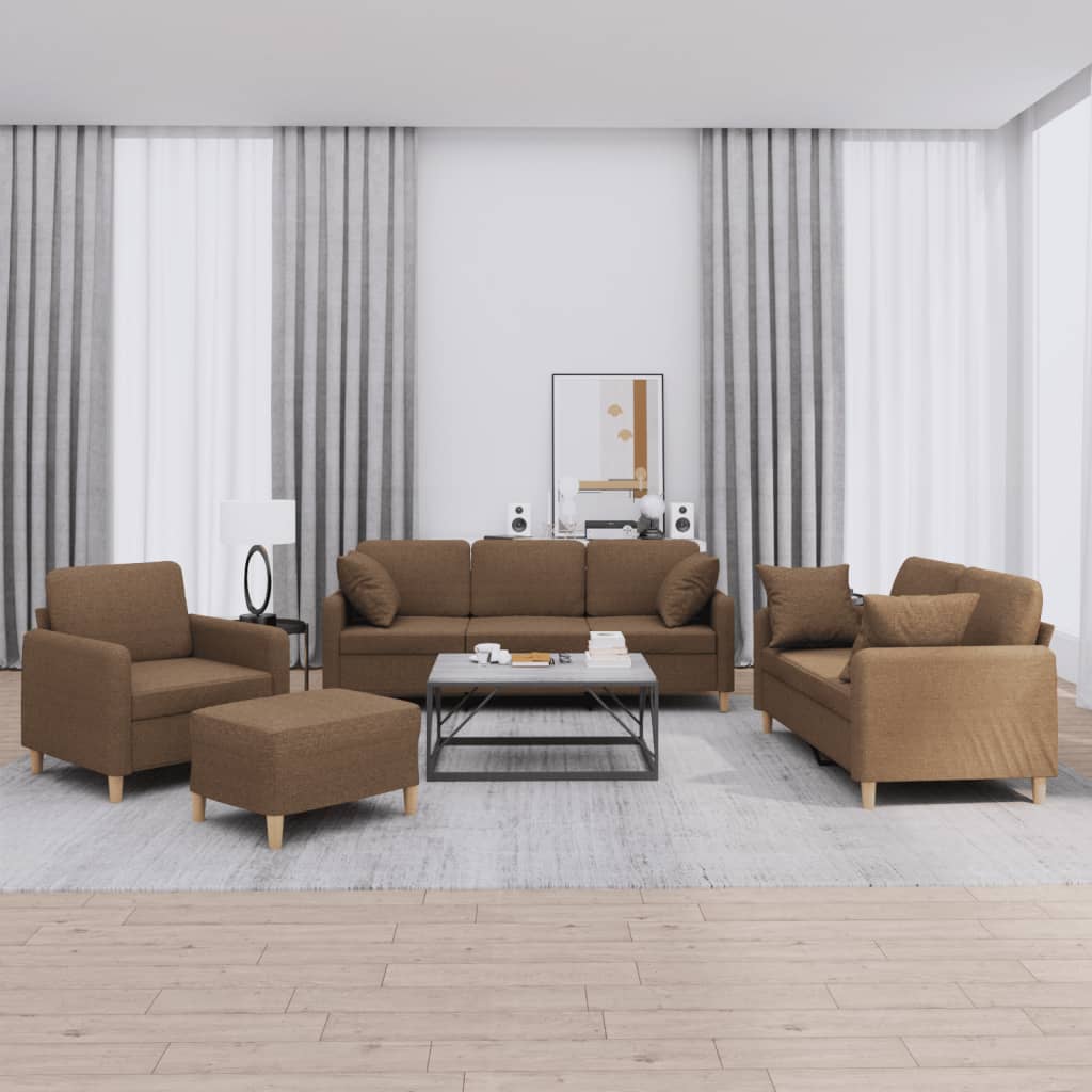 4-delige Loungeset met kussens stof bruin