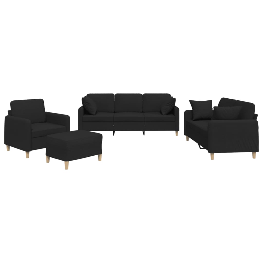 4-delige Loungeset met kussens stof zwart