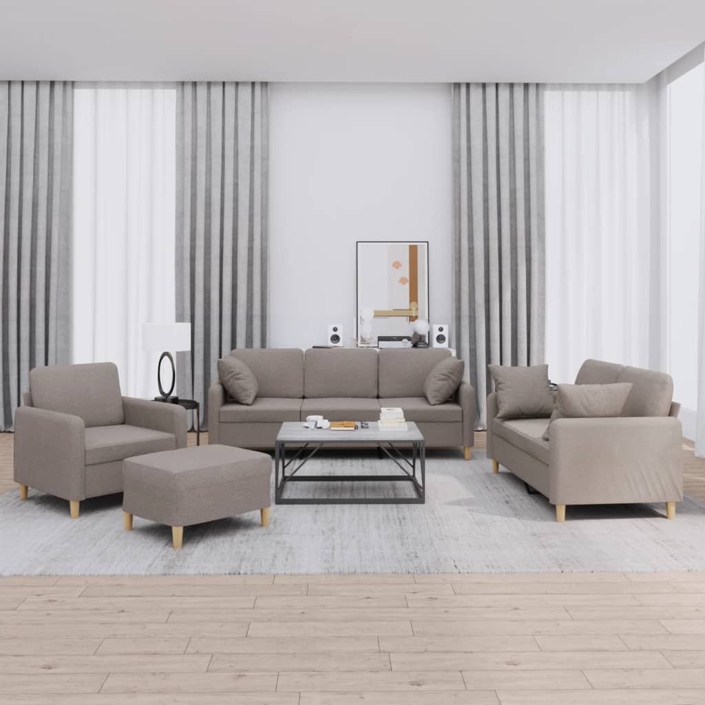 4-delige Loungeset met kussens stof taupe
