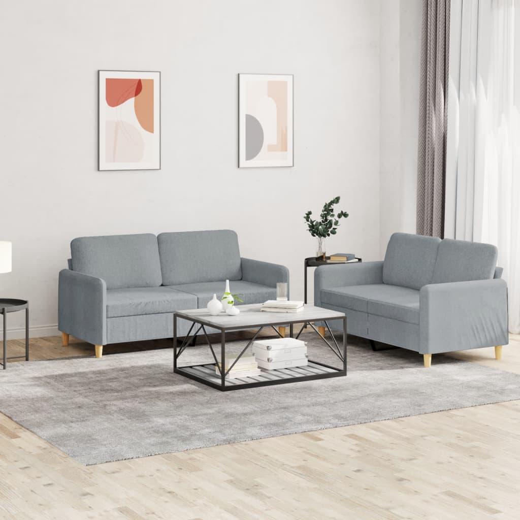2-delige Loungeset met kussens stof lichtgrijs