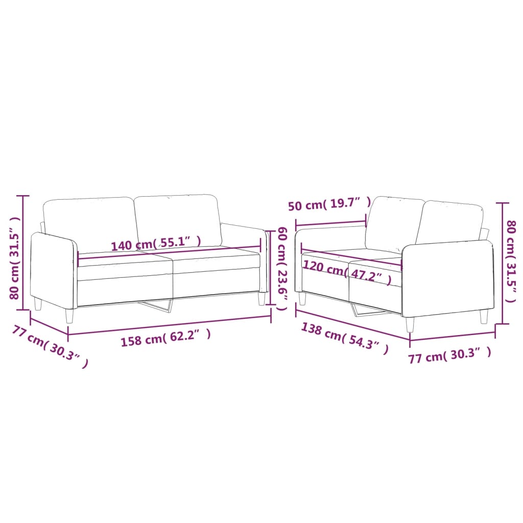 2-delige Loungeset met kussens stof crèmekleurig