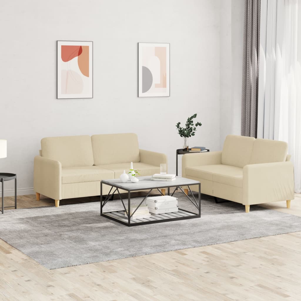 2-delige Loungeset met kussens stof crèmekleurig