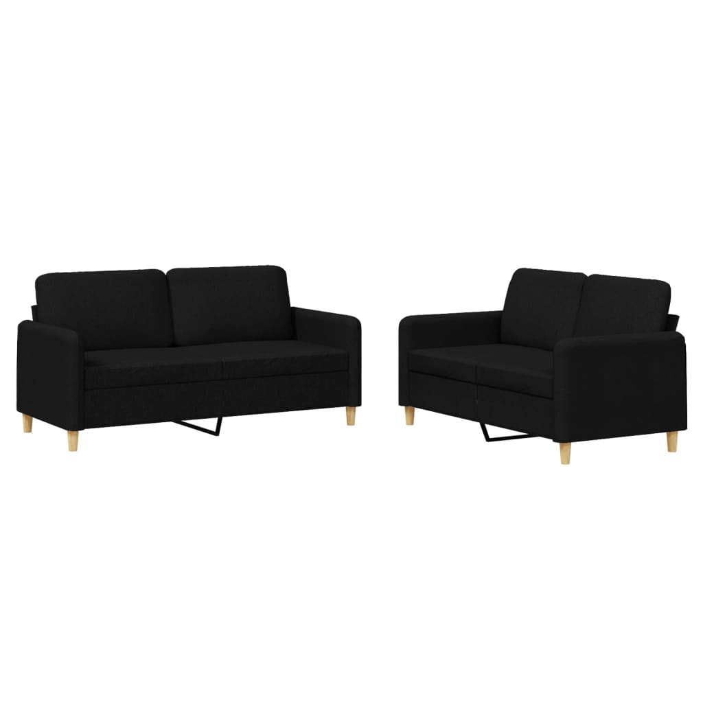 2-delige loungeset met kussens stof zwart