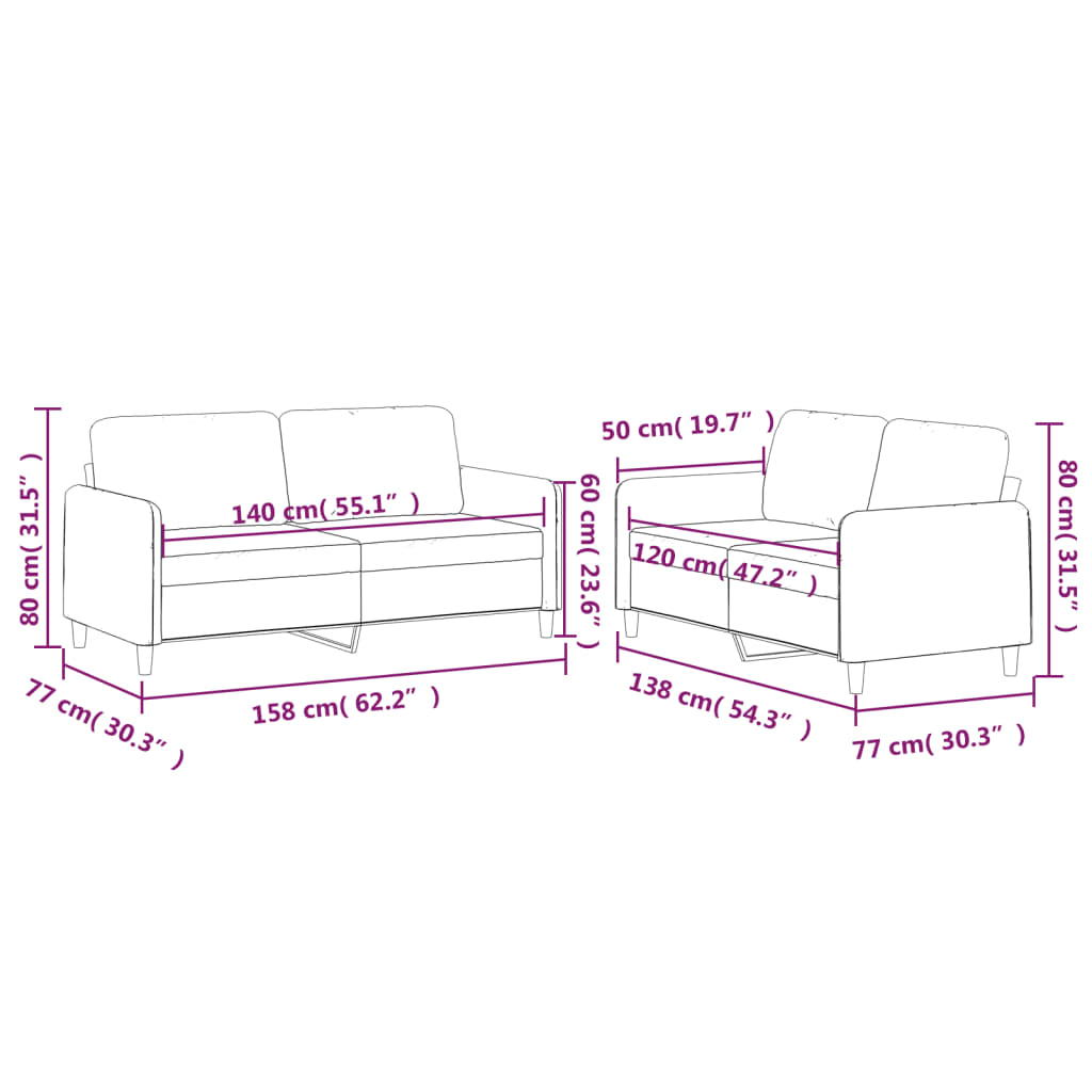 2-delige loungeset met kussens stof zwart